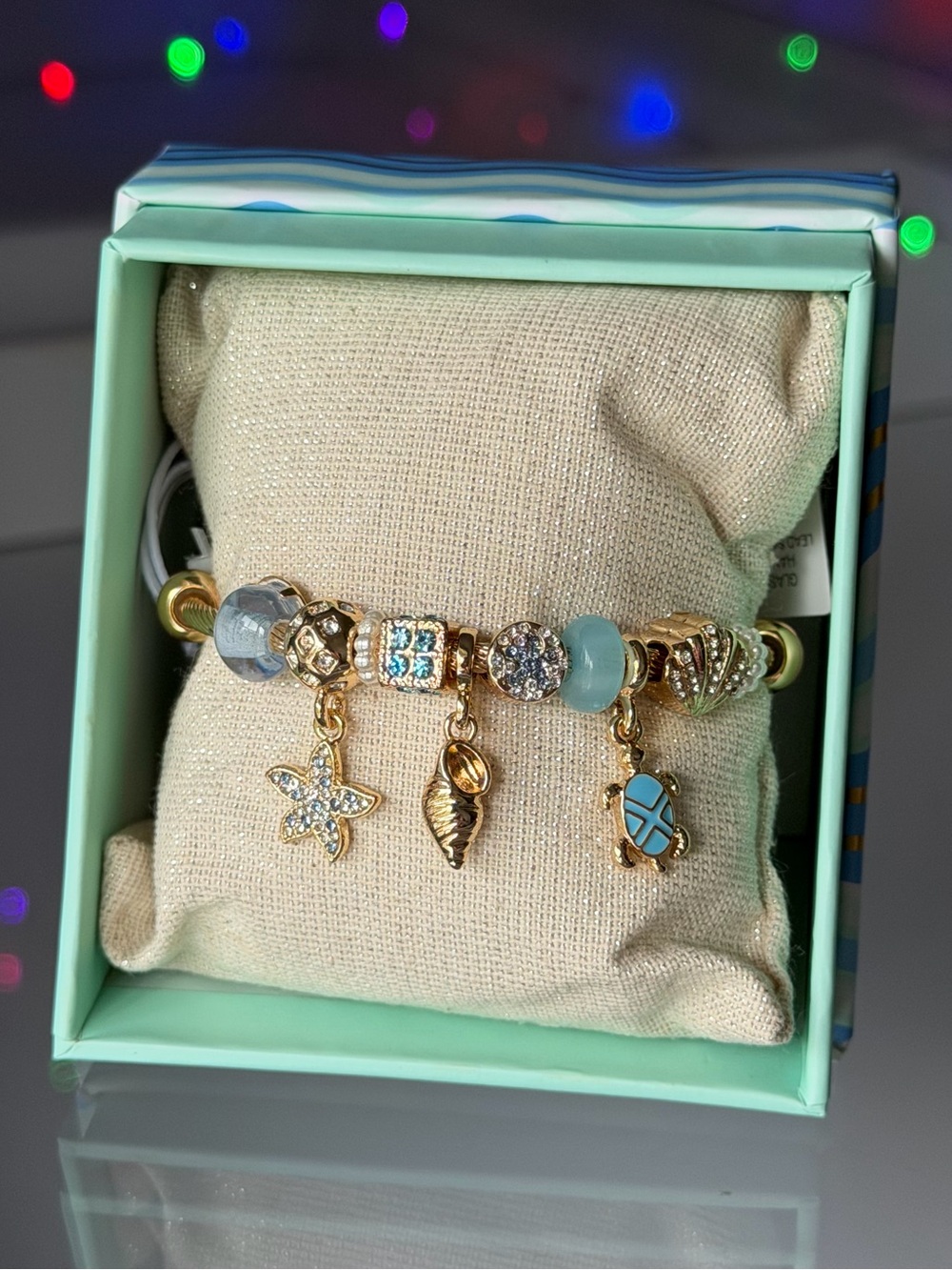 piper k coastal sea life turtle charm bracelet bangle gold blue beach jewelry